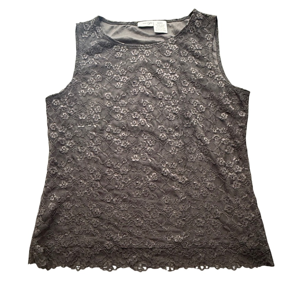 East 5th Black Floral Lace Tank Top Large Lined 90s Y2K